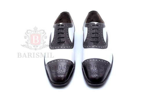 Oxford spectator bicolore brogues — construction Goodyear welt, cuir premium