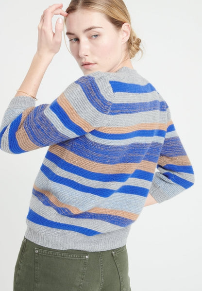Cardigan col V manches 3/4 en cachemire 6 fils rayures multicolores — Studio Cashmere8