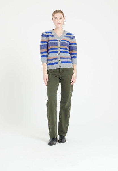 Cardigan col V manches 3/4 en cachemire 6 fils rayures multicolores — Studio Cashmere8