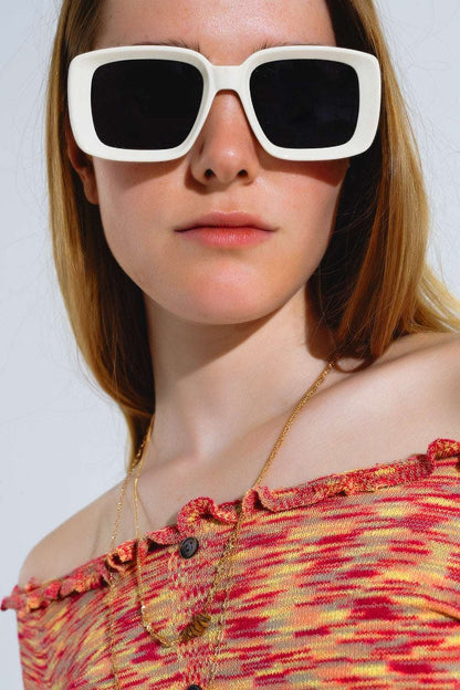 Lunettes de soleil rectangulaires oversize monture large blanche