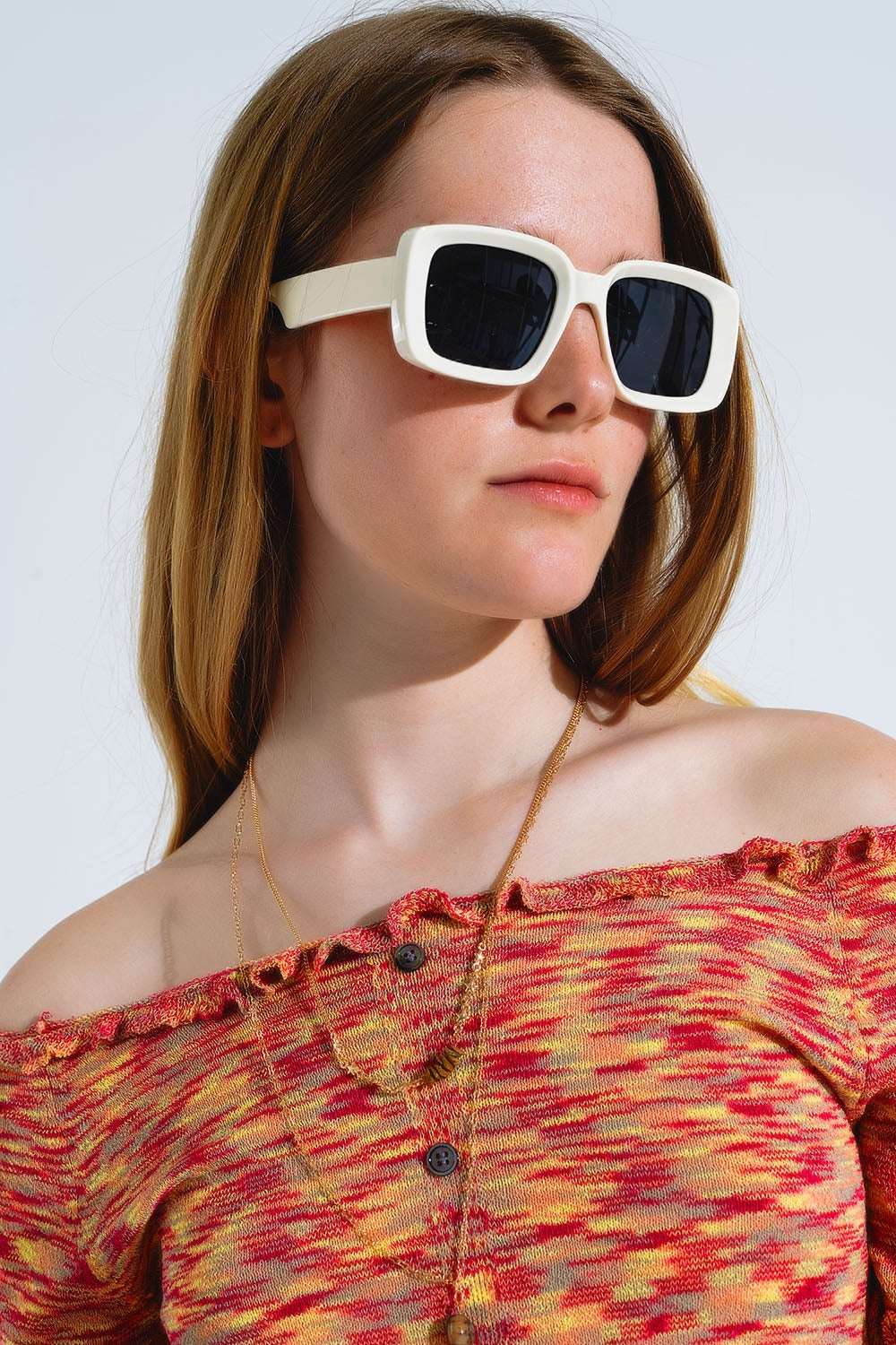 Lunettes de soleil rectangulaires oversize monture large blanche