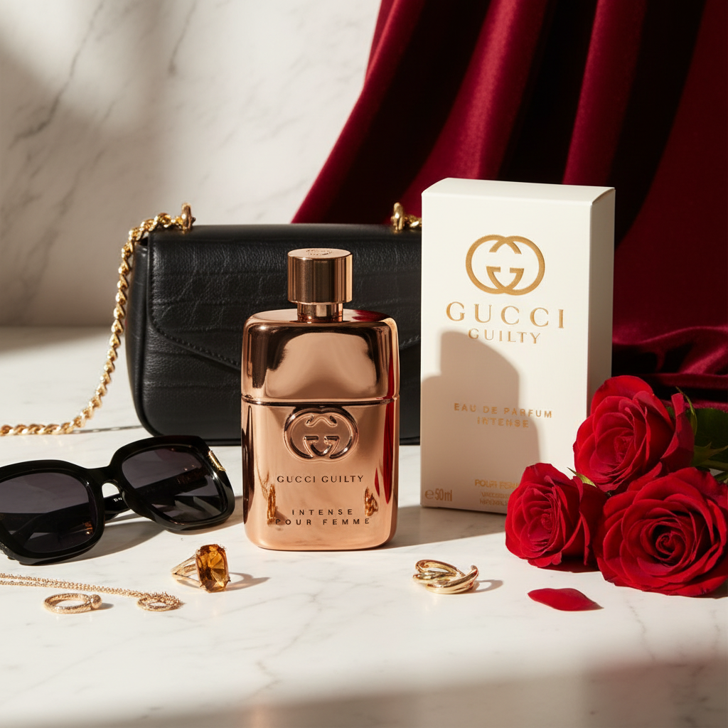 Parfum Gucci Guilty Intense avec arrière-plan