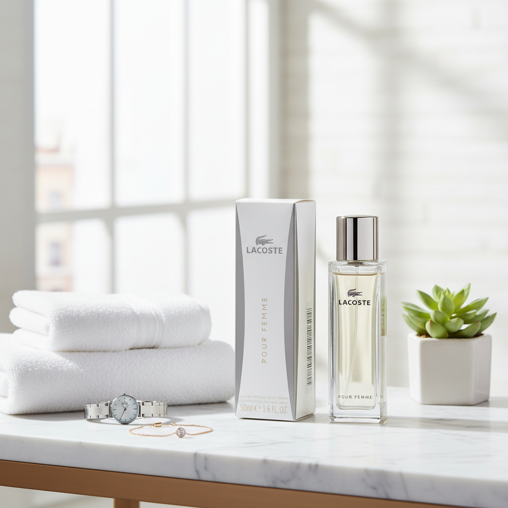Parfum Lacoste Pour Femme avec arrière-plan