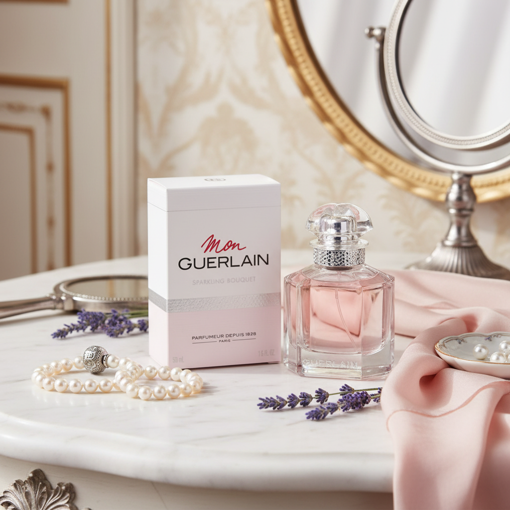 Parfum Mon Guerlain avec arrière-plan