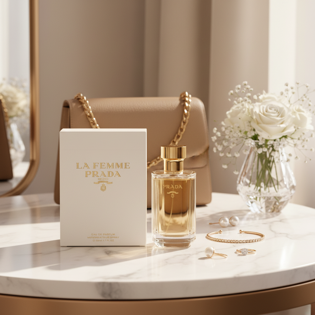 Parfum Prada La Femme avec arrière-plan
