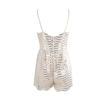 Combi-short sequins beige décolleté plongeant femme MyParisMonaco