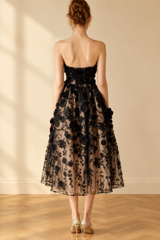 Robe bustier noire — dos — fond chaud
