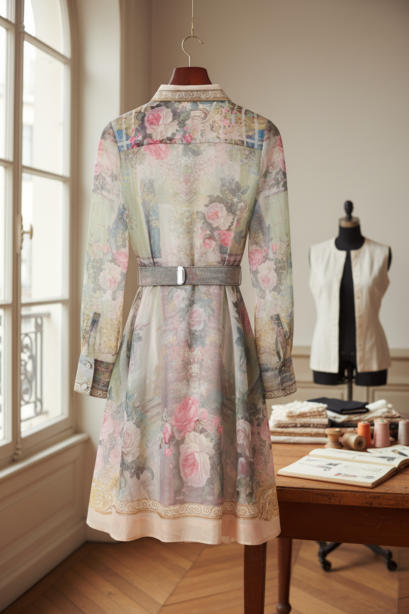 Robe-chemise florale — vue dos — atelier