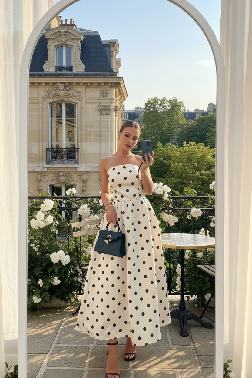 Robe pois - selfie extérieur