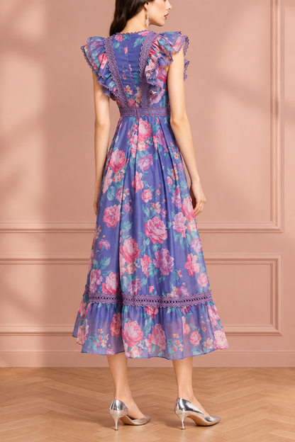 Robe roses lavande — dos — fond rosé