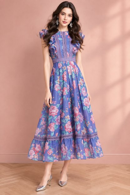 Robe roses lavande — trois-quarts — fond rosé
