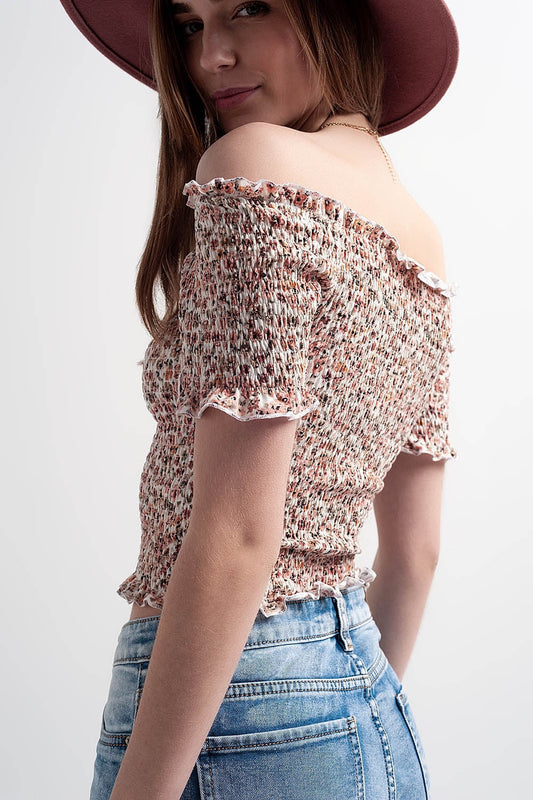 Haut froncé à imprimé fleuri rose MyParisMonaco