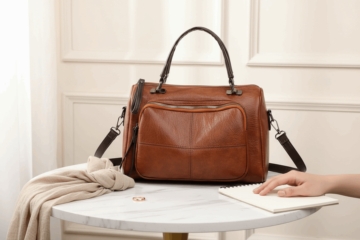 Sac bandoulière vintage brun — mise en situation taille réelle