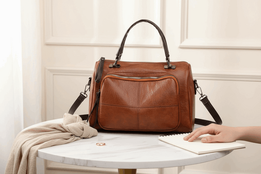 Sac bandoulière vintage brun — mise en situation taille réelle