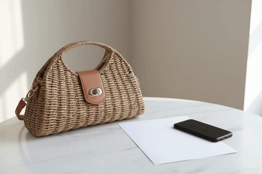 Sac en paille avec mise en contexte de taille
