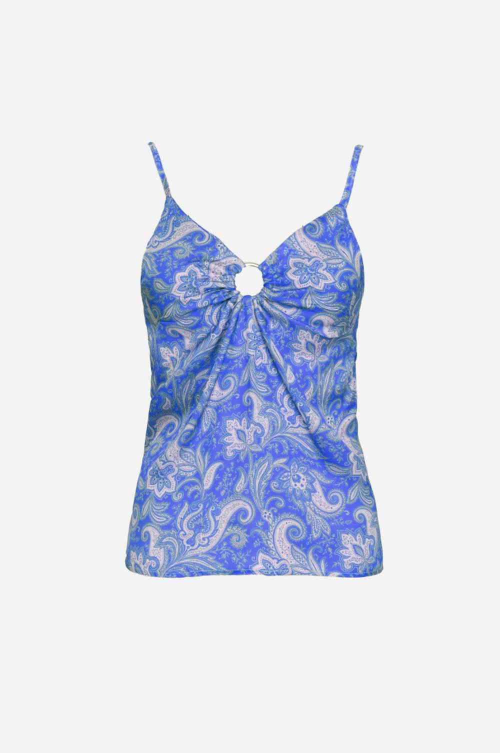 Top en satin imprimé paisley bleu MyParisMonaco