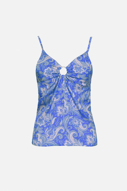 Top en satin imprimé paisley bleu MyParisMonaco