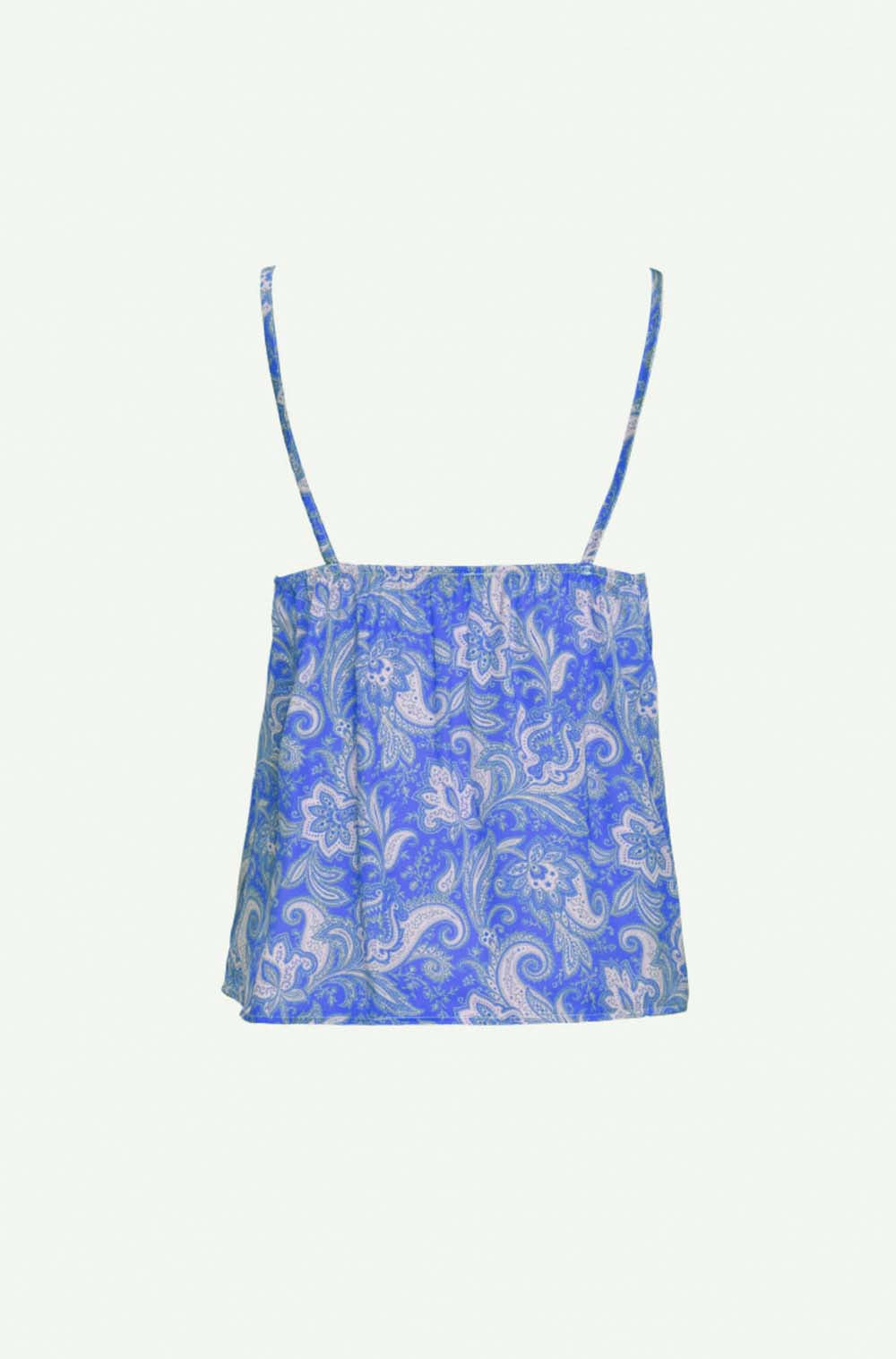 Top en satin imprimé paisley bleu MyParisMonaco