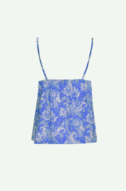 Top en satin imprimé paisley bleu MyParisMonaco