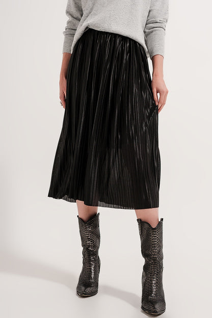 Jupe midi plissée satinée noire MyParisMonaco
