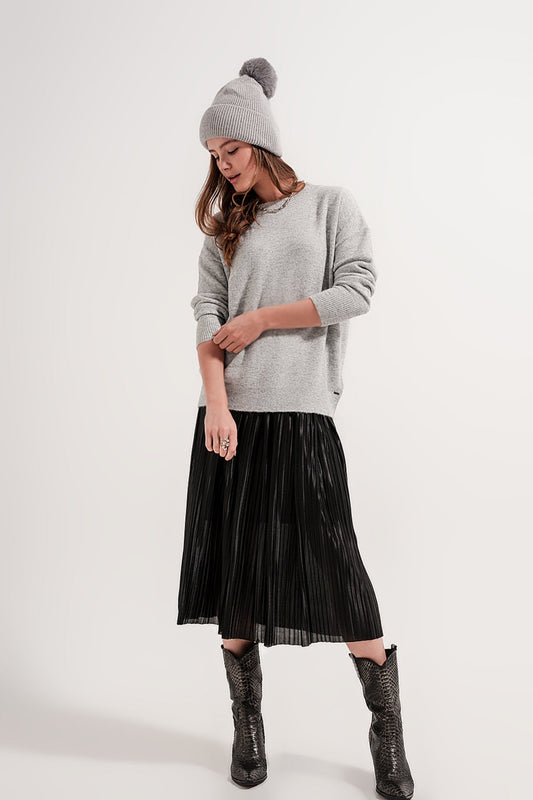 Jupe midi plissée satinée noire MyParisMonaco