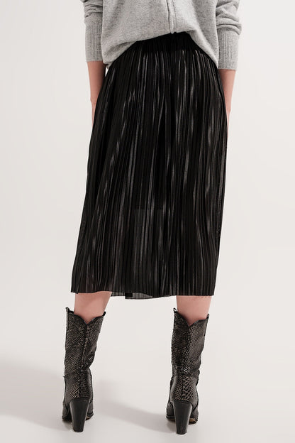Jupe midi plissée satinée noire MyParisMonaco