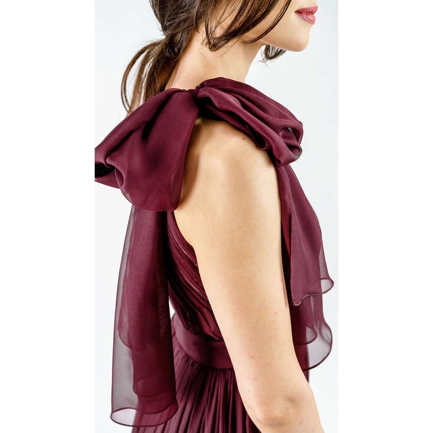 Robe de soirée plissée en mousseline et satin