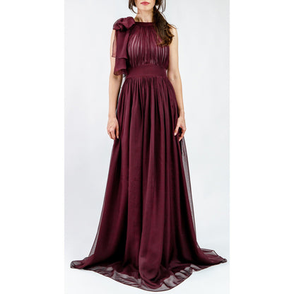 Robe de soirée plissée en mousseline et satin MyParisMonaco
