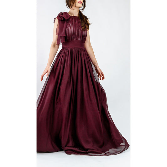 Robe de soirée plissée en mousseline et satin MyParisMonaco