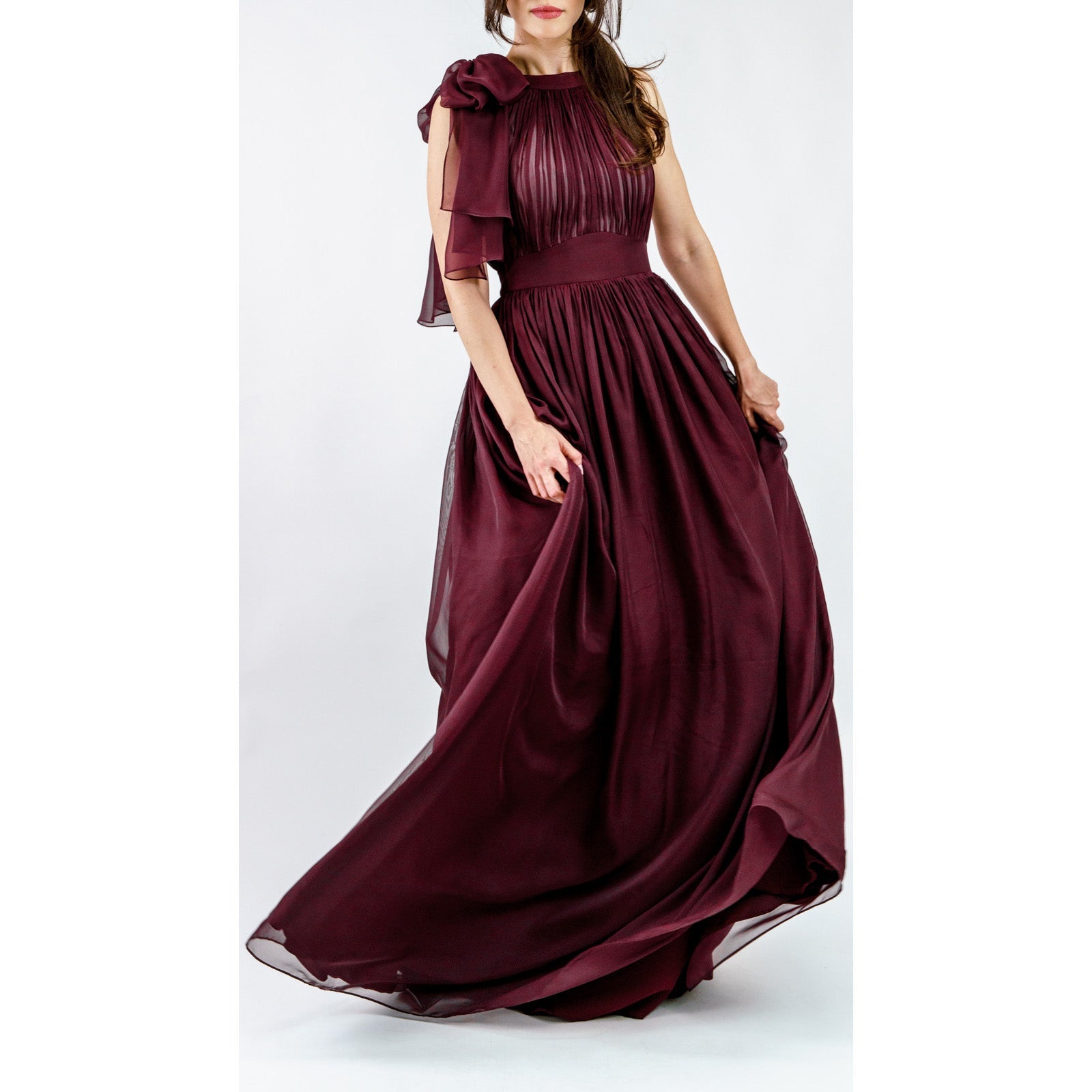 Robe de soirée plissée en mousseline et satin MyParisMonaco