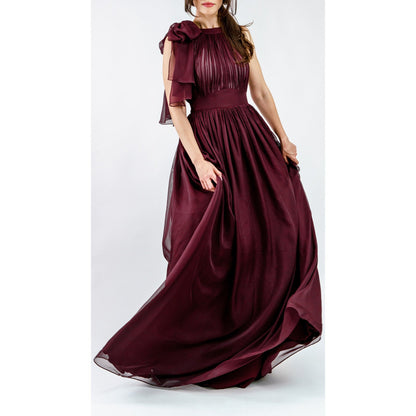 Robe de soirée plissée en mousseline et satin MyParisMonaco