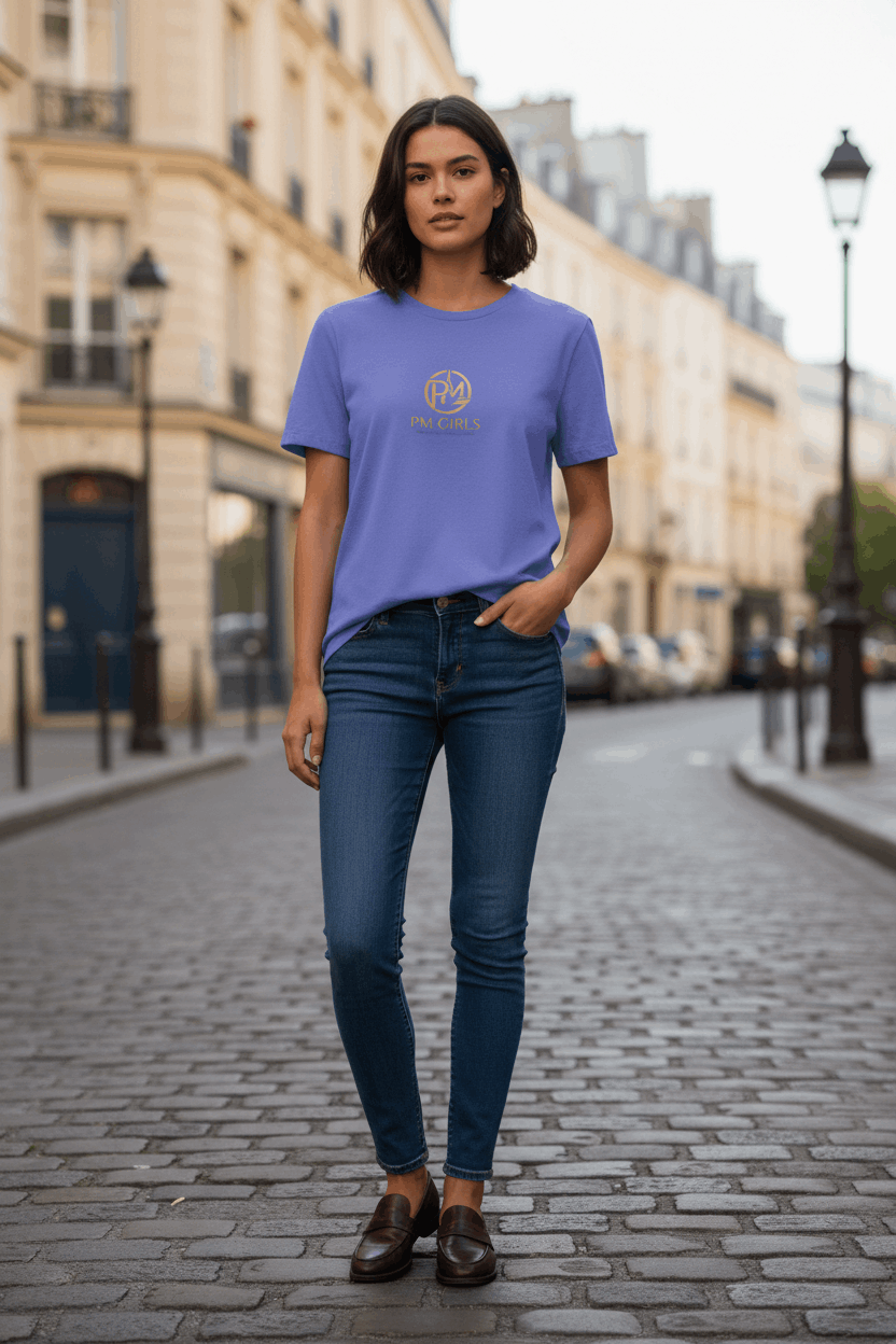 T-shirt PM Girls porté par une femme parisienne
