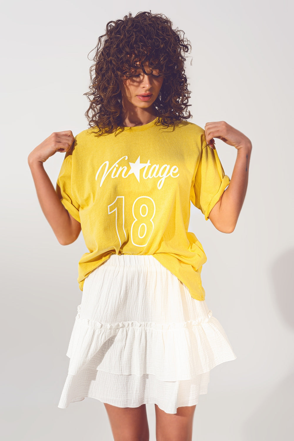 T-shirt en coton jaune imprimé vintage MyParisMonaco