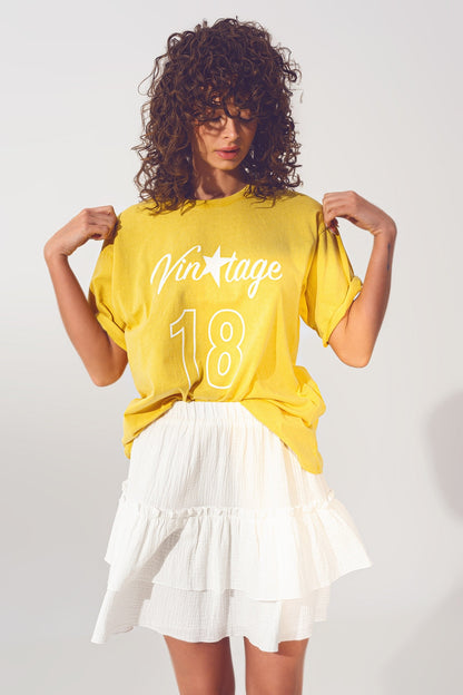 T-shirt en coton jaune imprimé vintage MyParisMonaco