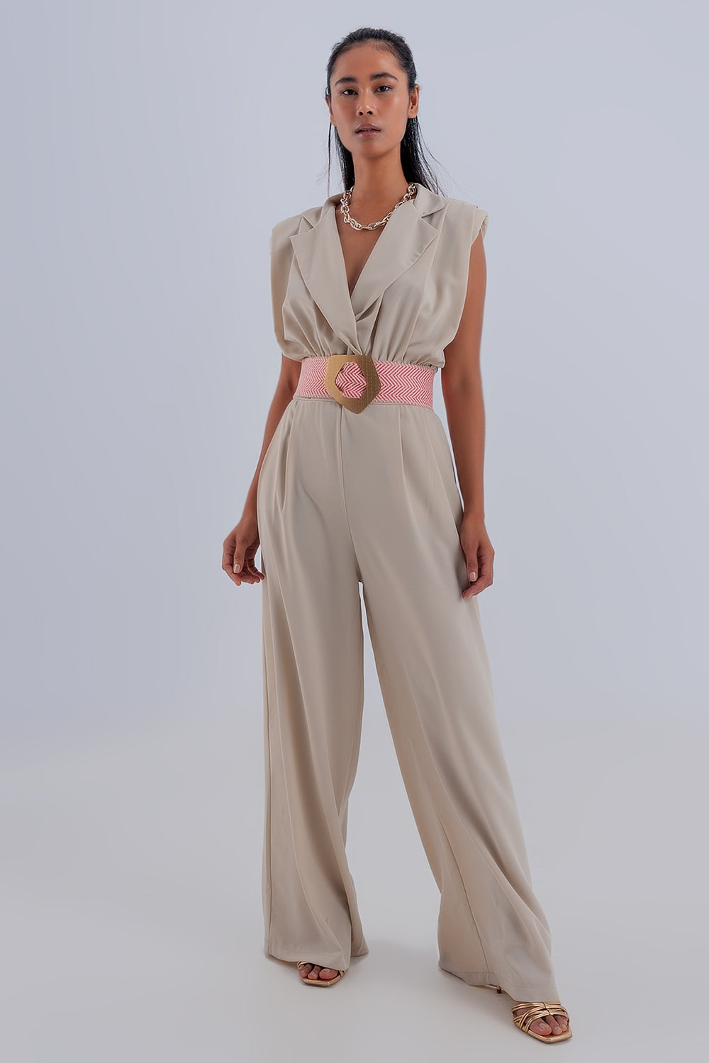 Combinaison jambe large beige MyParisMonaco